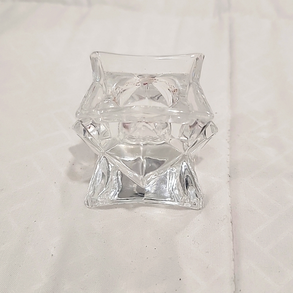 ✨ Set of Two Vintage Clear Crystal Glass Star Shaped Crystal Candle Holders